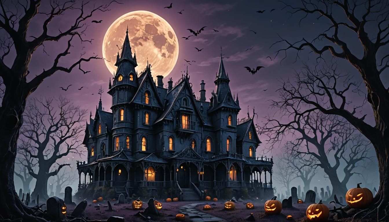 Eerie Haunted House in Dark Fantasy Matte Painting