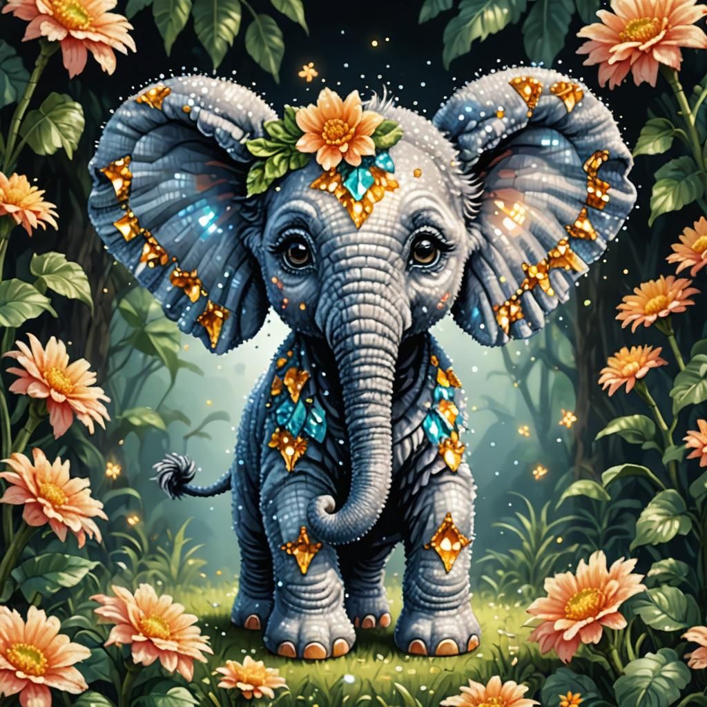 Adorable Elephant Fairy in Pixel Diamond Art