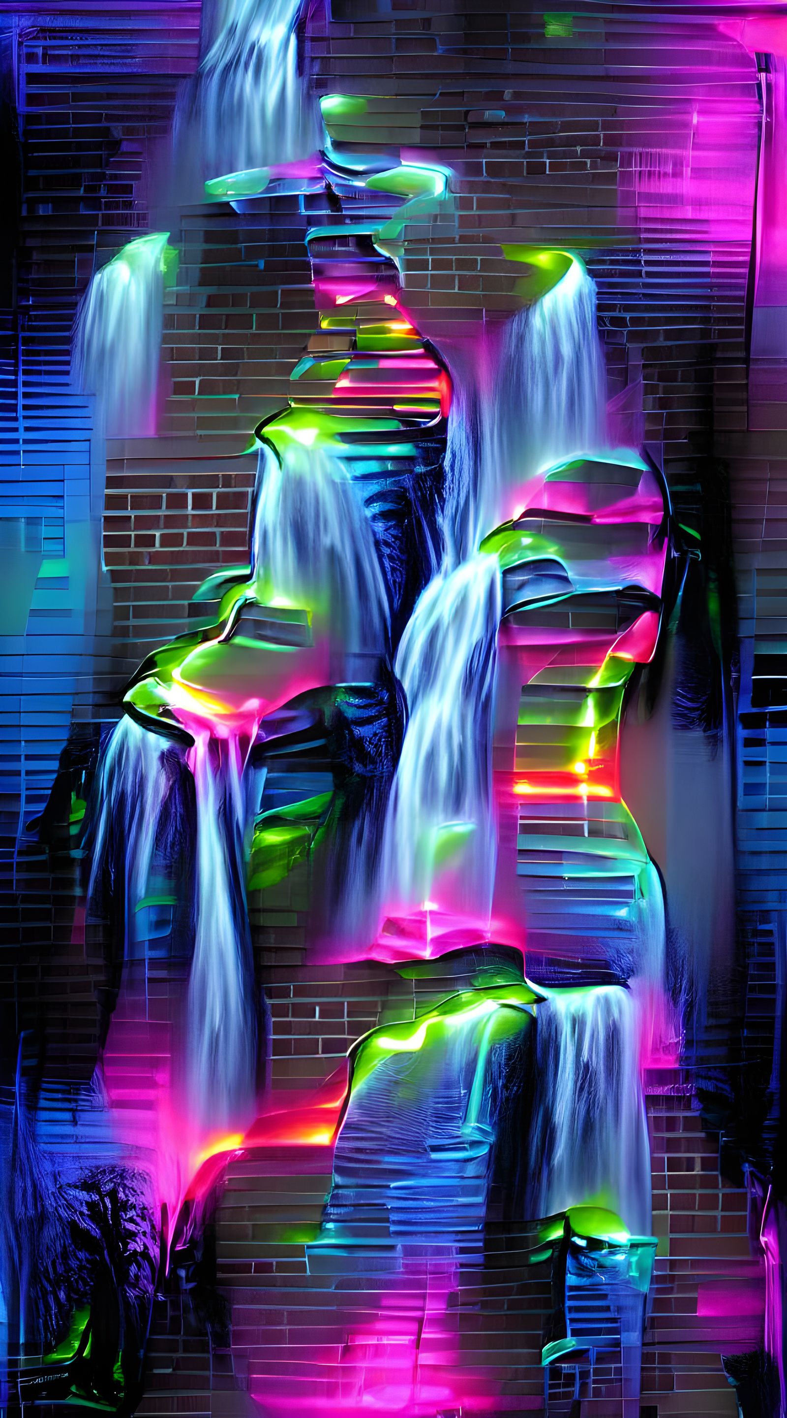 Neon Holographic Waterfall in a Futuristic Style