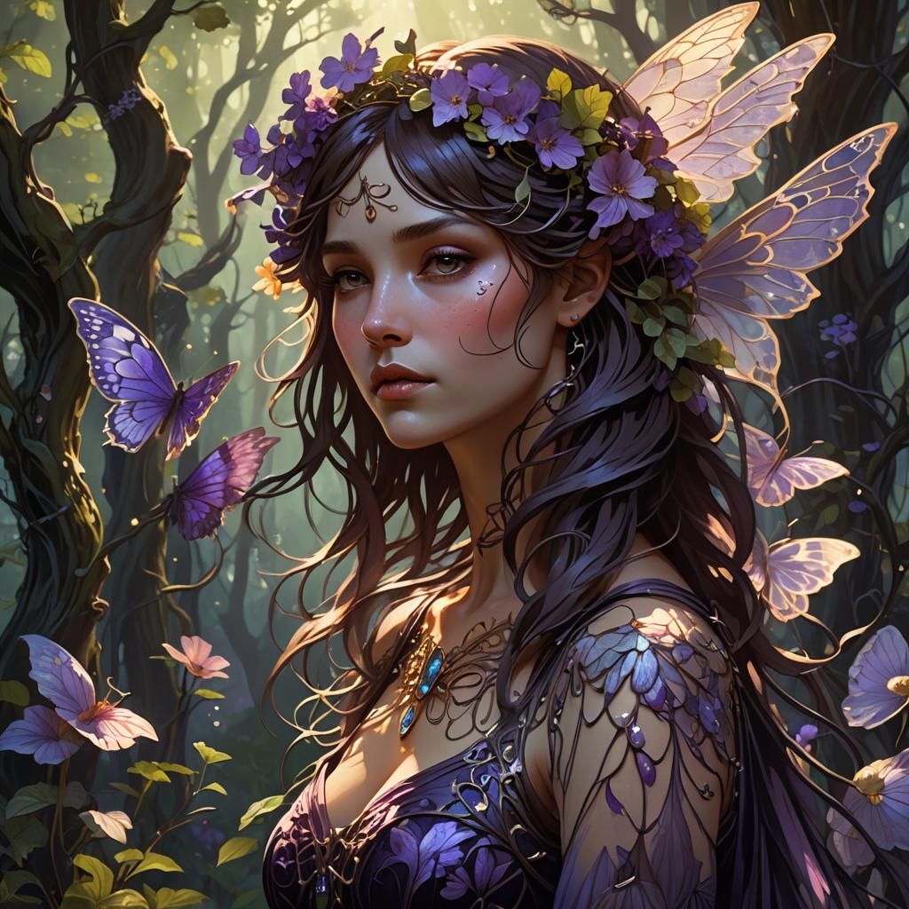 Enchanting Summer Fae Portrait in Art Nouveau Style