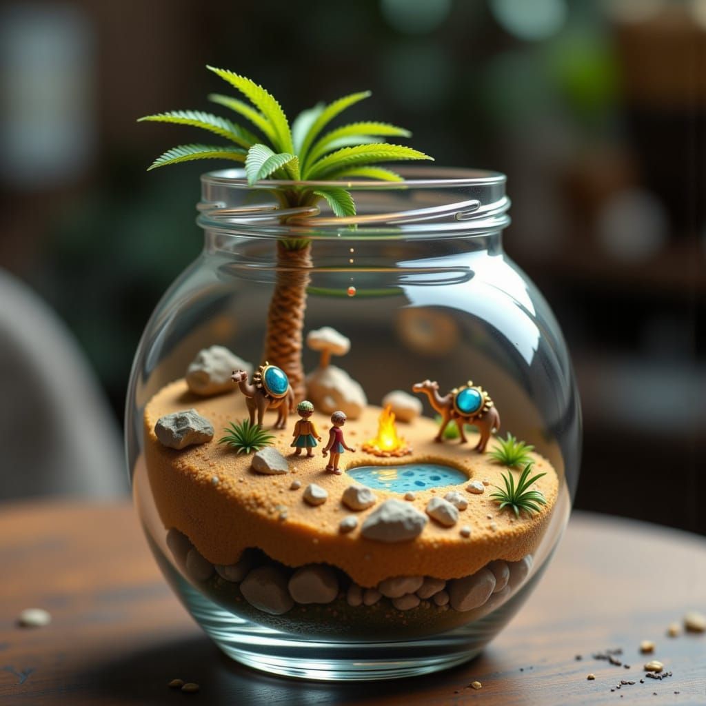 Miniature Desert Oasis in a Glass Jar