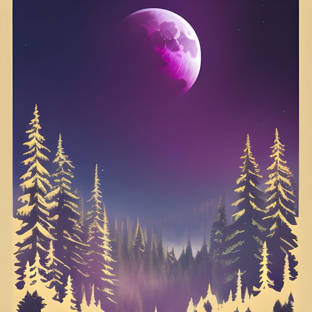 Gloomy Dark Forest with Purple Moon