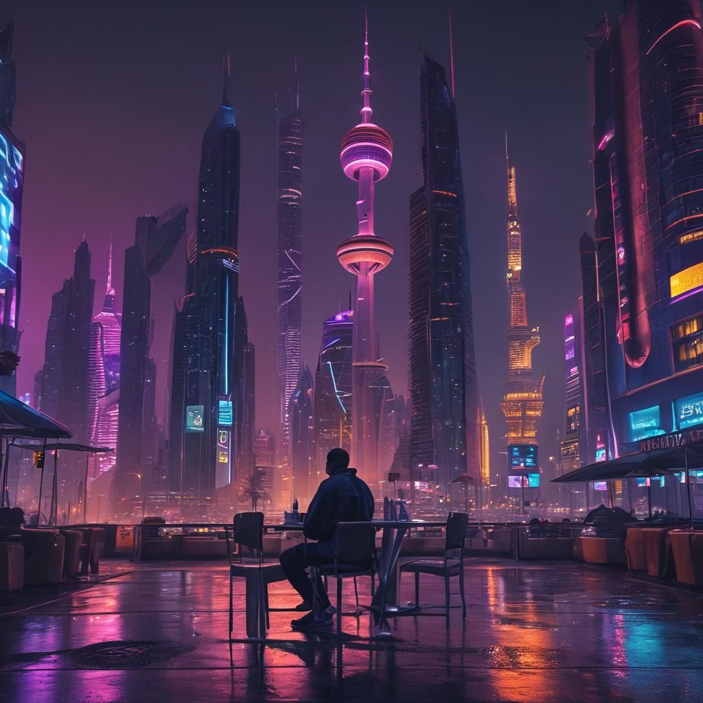 Futuristic Kuwait City at Night in Cyberpunk Style