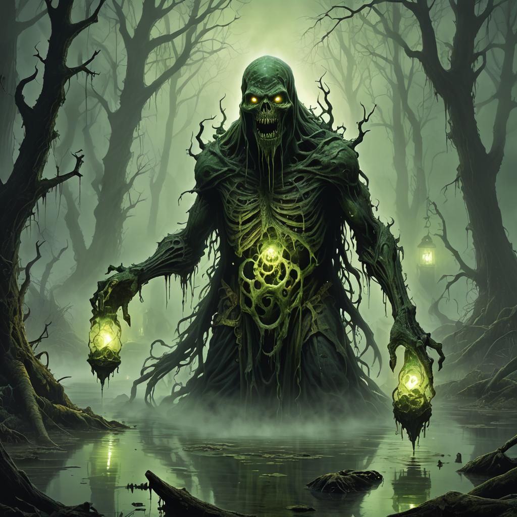 Toxic Ghoul Guarding Swamp Loot in Matte Painting Style