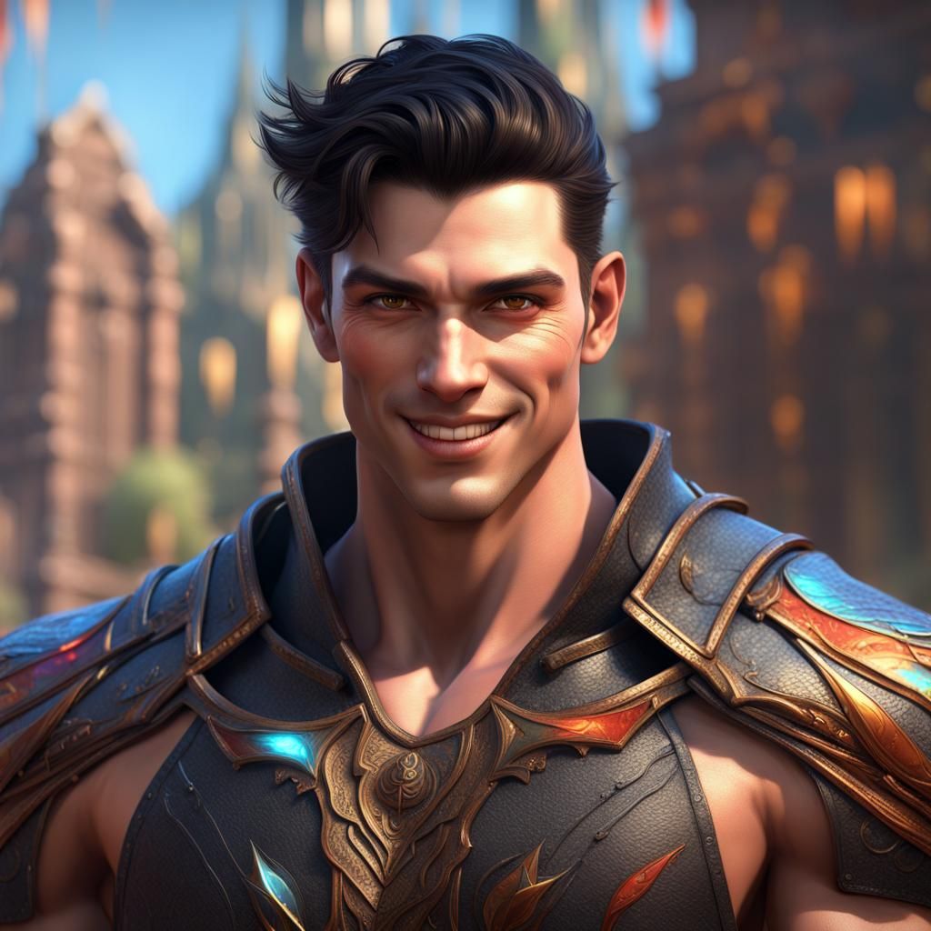 Fantasy Portrait: Smiling Muscular Man in Unreal Engine