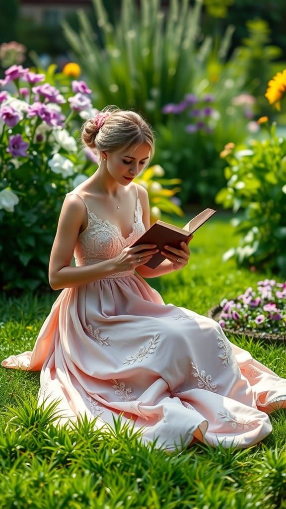 Elegant Woman in a Monet-Inspired Garden Scene