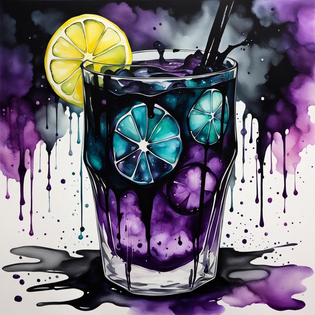 Gothic Black Lemonade in Alcohol Ink Style