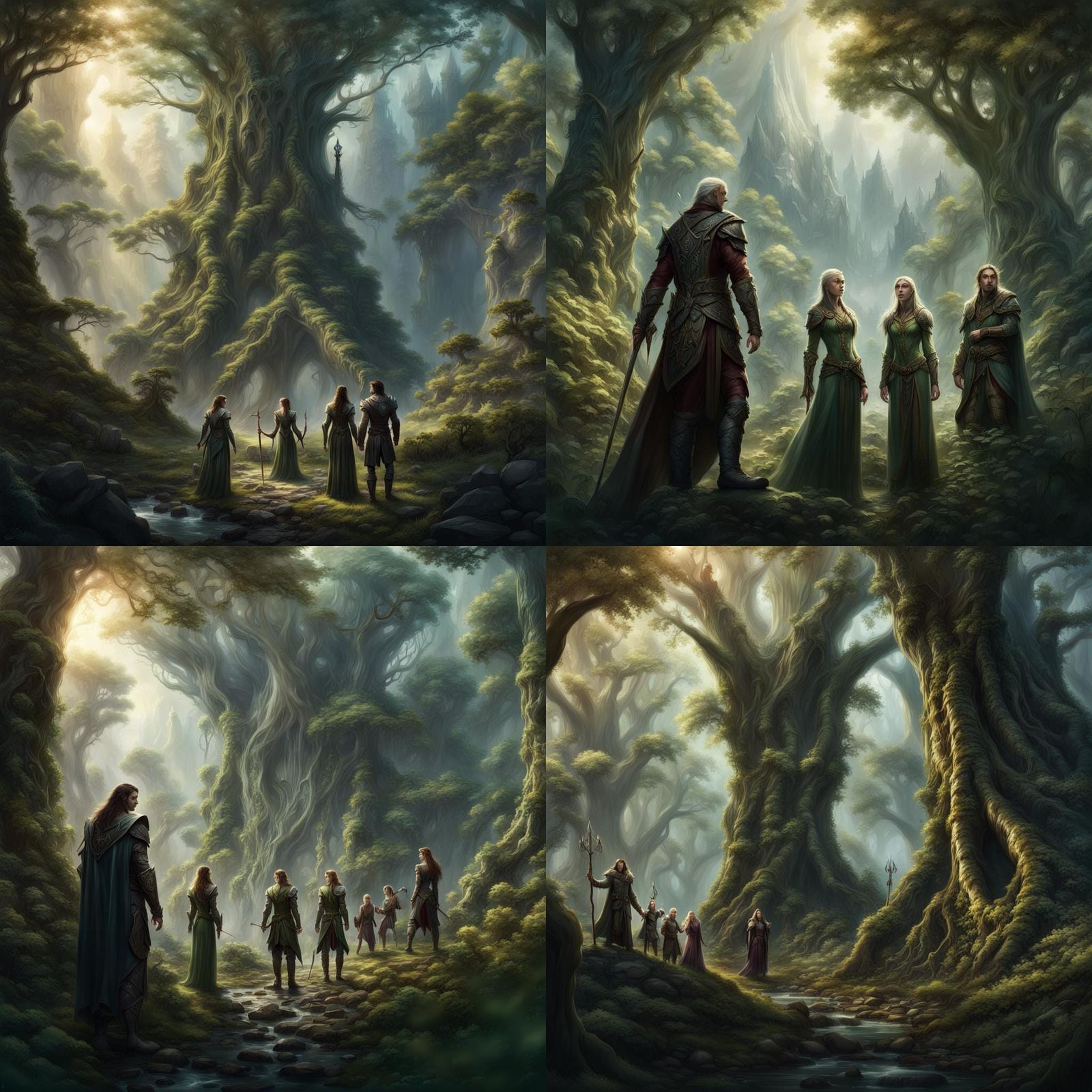 Fantasy, dnd, guardians of the forest, elven, male and female group