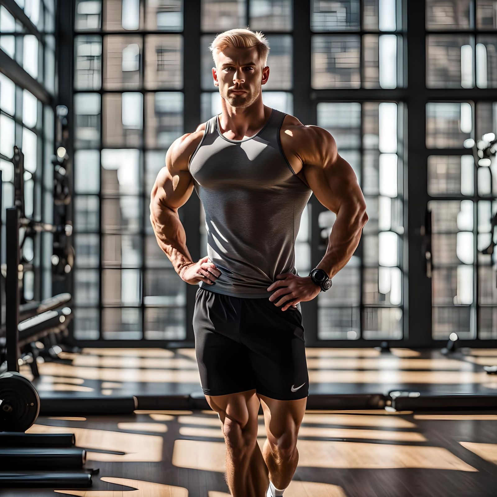 Muscular Blond Bodybuilder in Gym, Digital Art