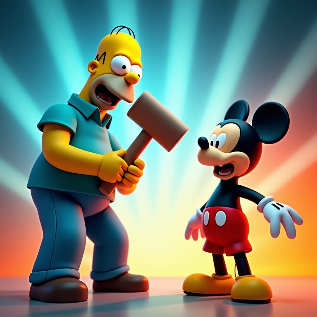 Homer Simpson and Mickey Mouse Confrontation
