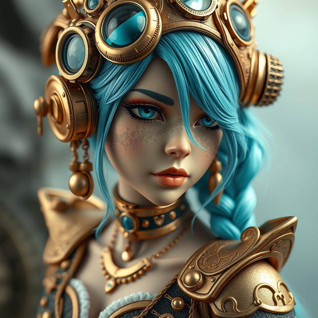 Steampunk Girl in Gold and Cyan Aesthetic