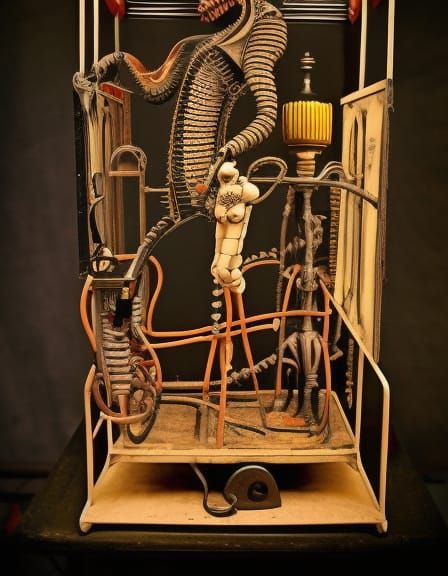 Macabre Machine with Demons in Pop Art Style