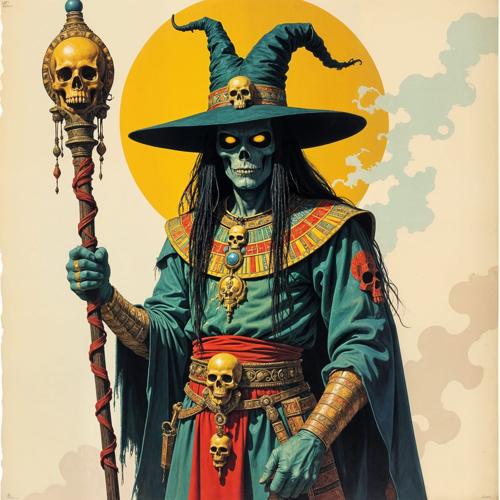 Necromancer with Skull Staff: 1970s Fantasy Art