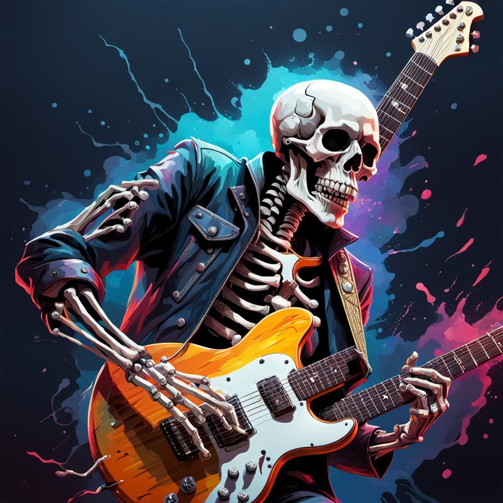 Skeleton Rocks Out: Hyperrealistic Electric Guitar Art