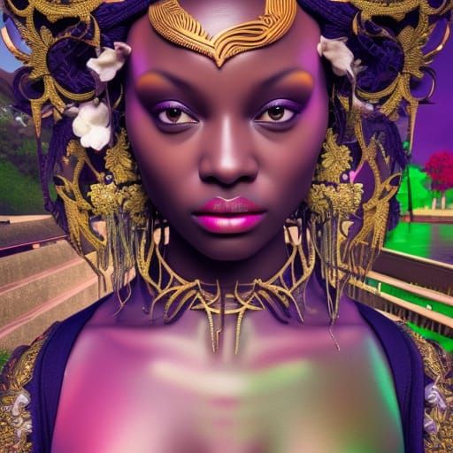 Dark Skinned Beauty in Maximalist 3D Collage