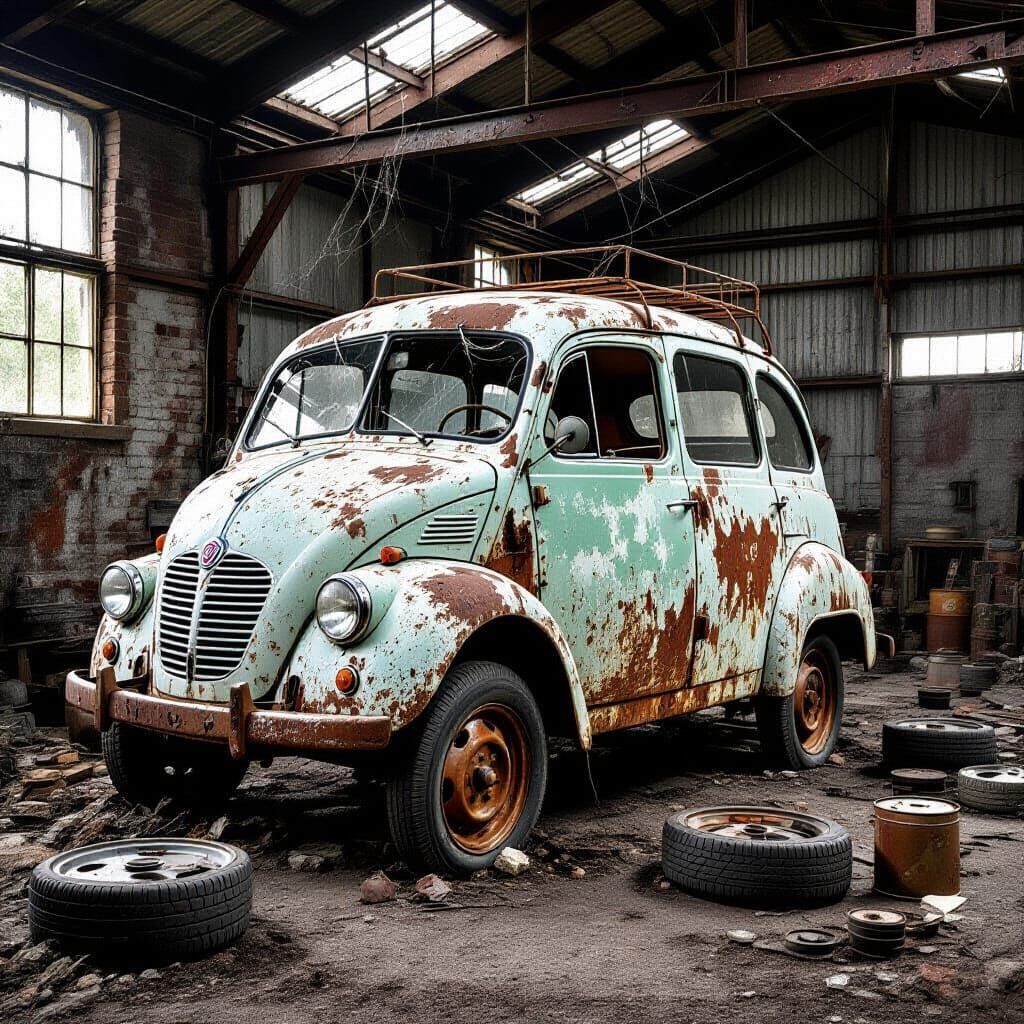Derelict 1930 Fiat Bus in Abandoned Workshop