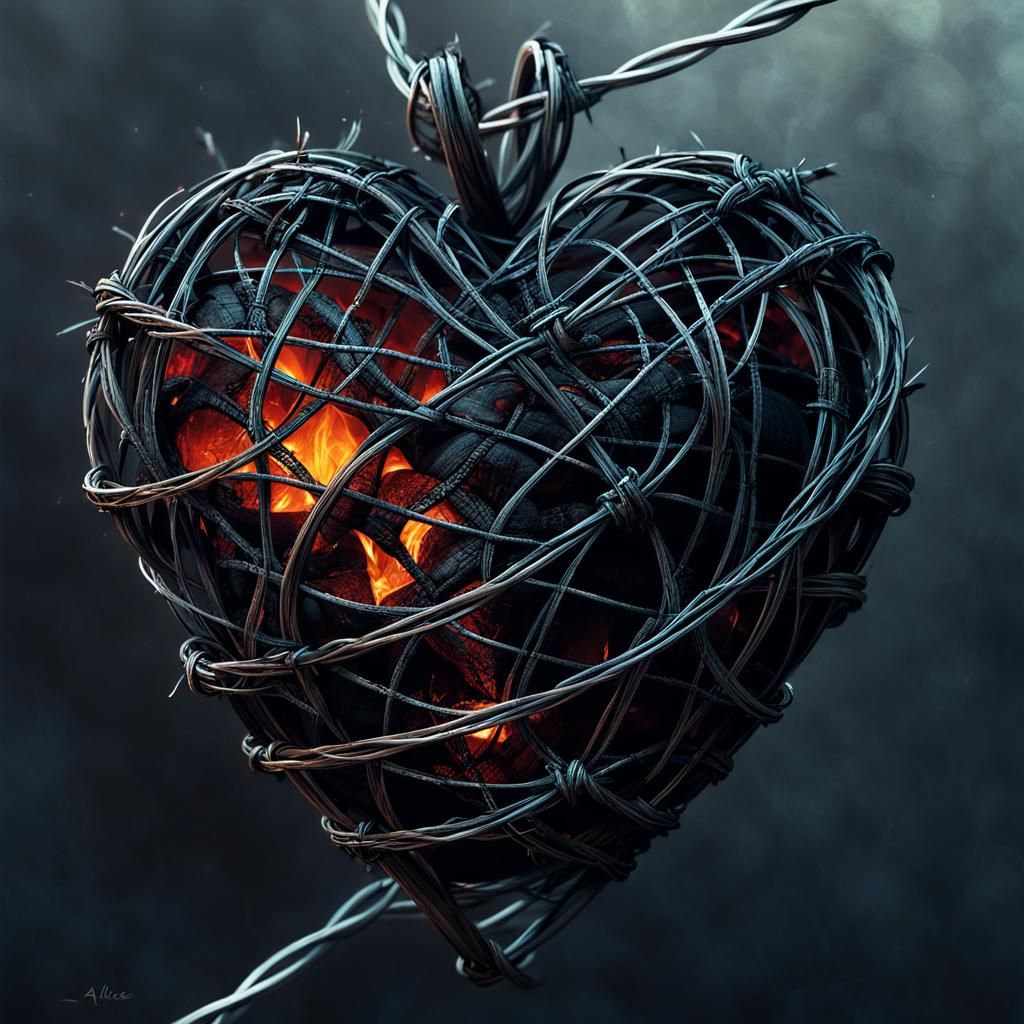 Charred Heart in Barbed Wire: A Valentine's Concept