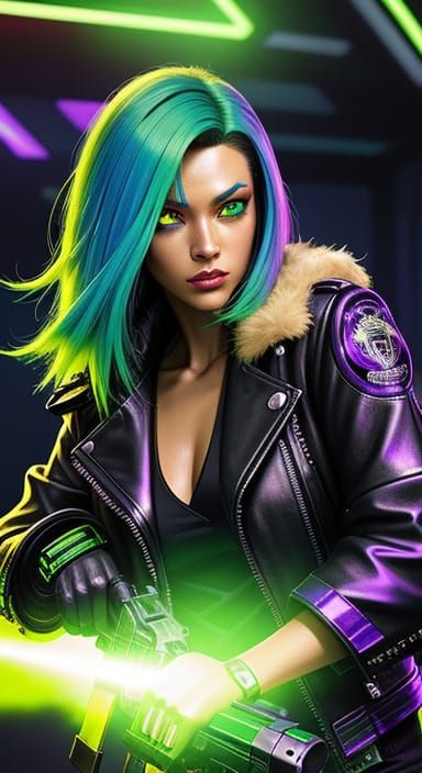 Cyberpunk Officer with Submachine Gun in Comic Style