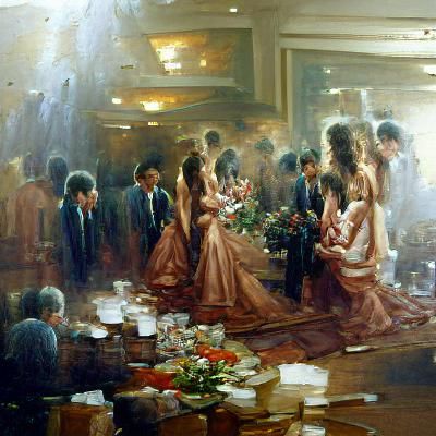 Wedding Party in Oil Painting Style