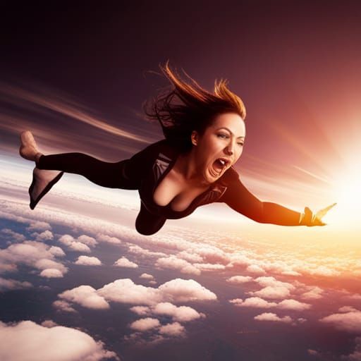 Muscular Woman Skydiving: Detailed Fantasy Concept Art