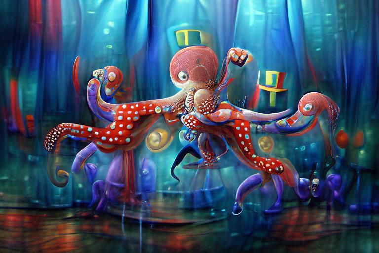 Octopus Dances in Underwater Circus Painting