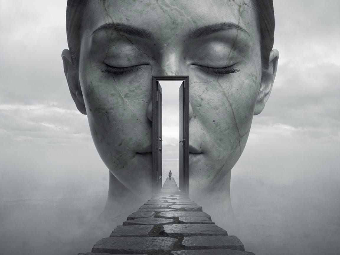 Surreal Woman Face Doorway to Another Dimension