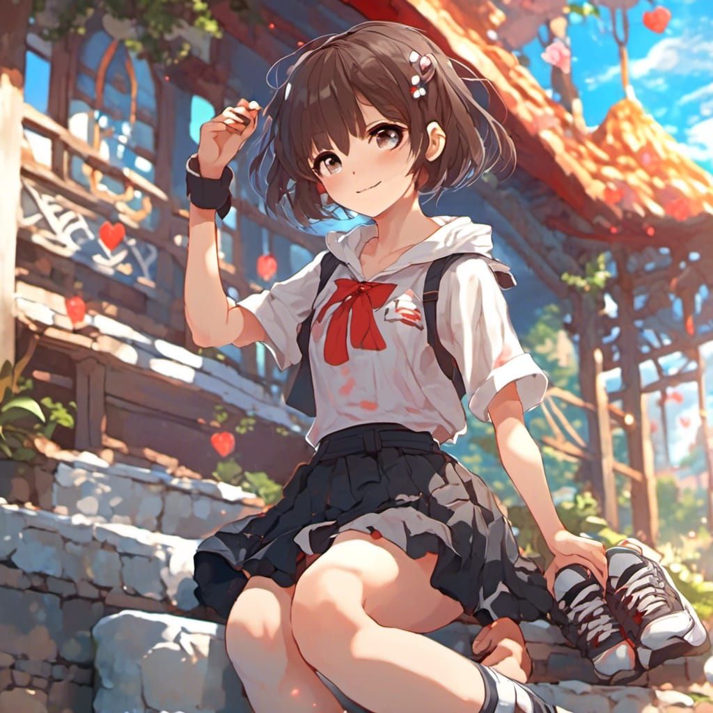 Cute Anime Woman with Bob Haircut and Tanktop