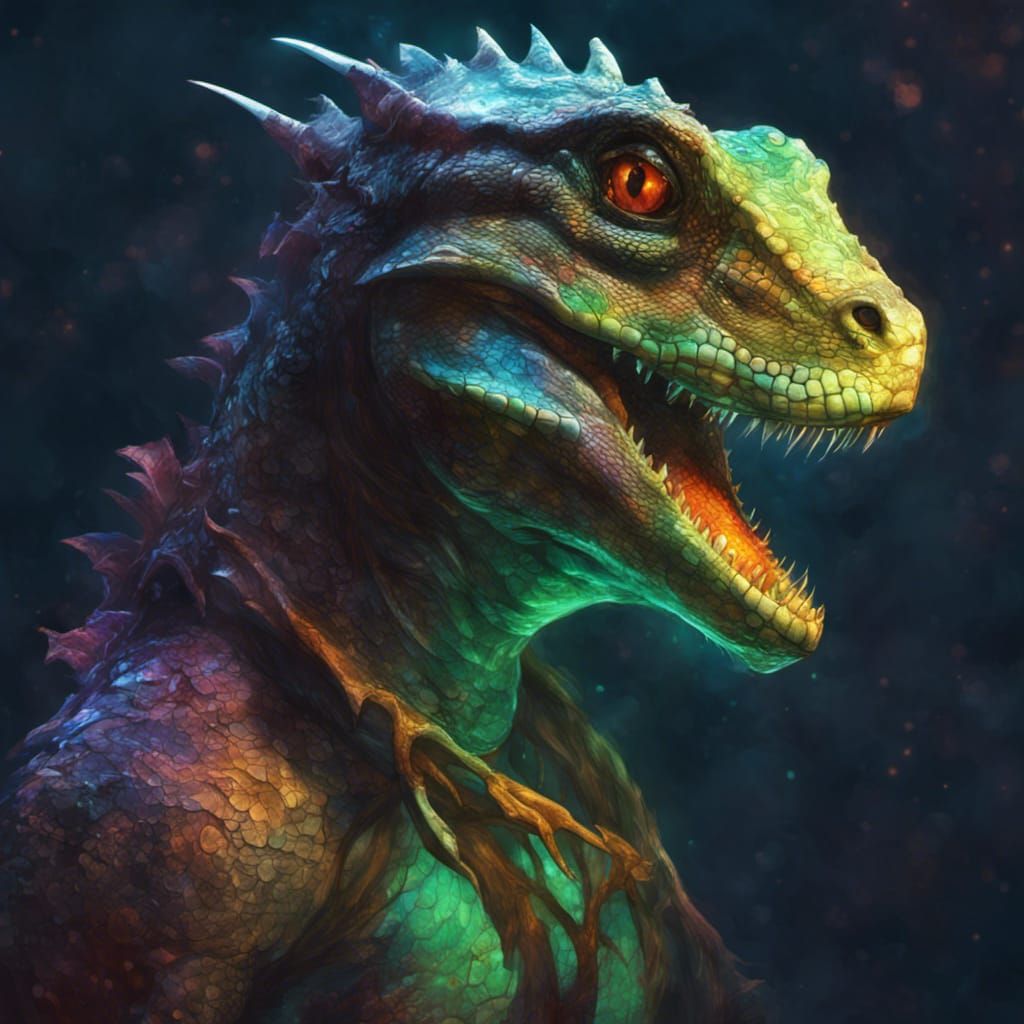 Bioluminescent Lizardperson Full Body Concept Art