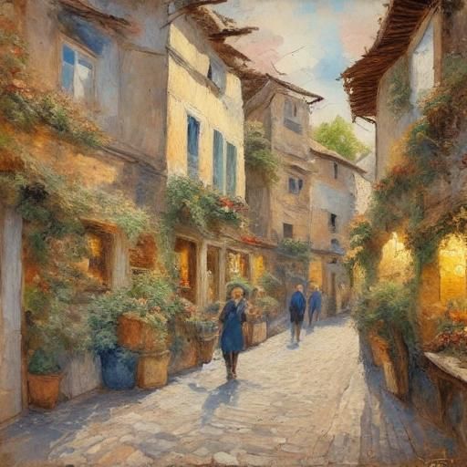 Italian Town Street Scene as Impasto Painting