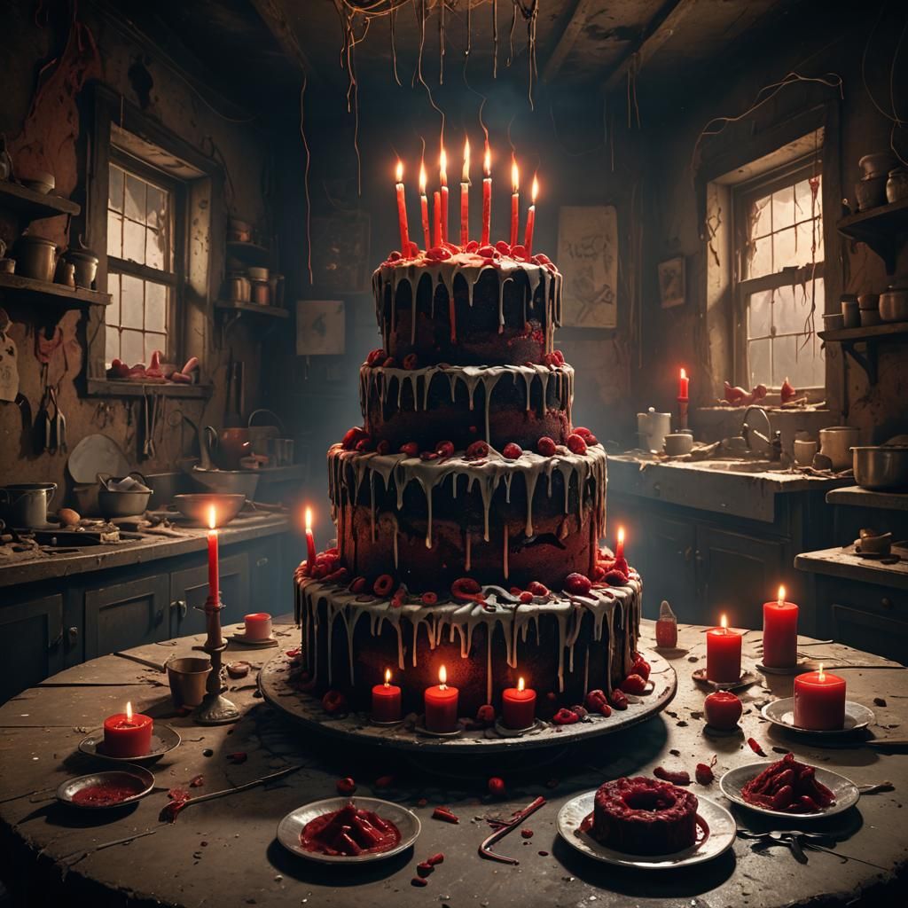 Grotesque Evil Cake in Dark Fantasy Illustration