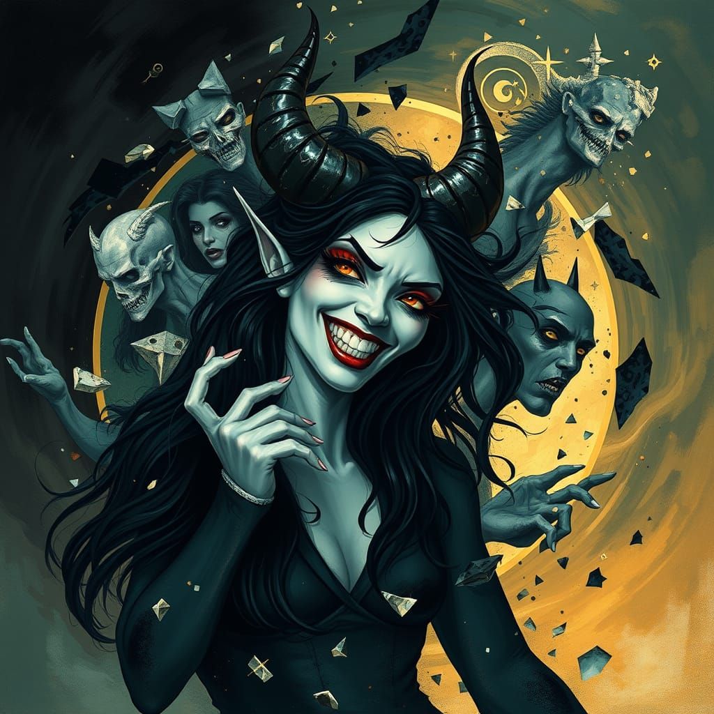 Mesmerizing Demon Ignites Chaotic Energy in Cubist Landscape