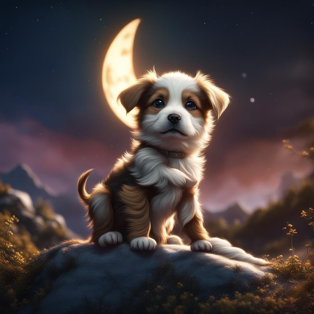 Puppy Moon Gazing: Detailed Fantasy Concept Art