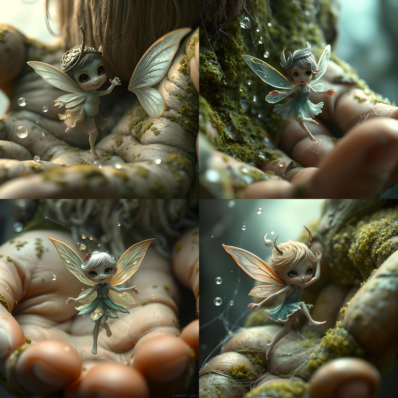 Sprite Dancing in Giant's Hand: Dreamlike Digital Art