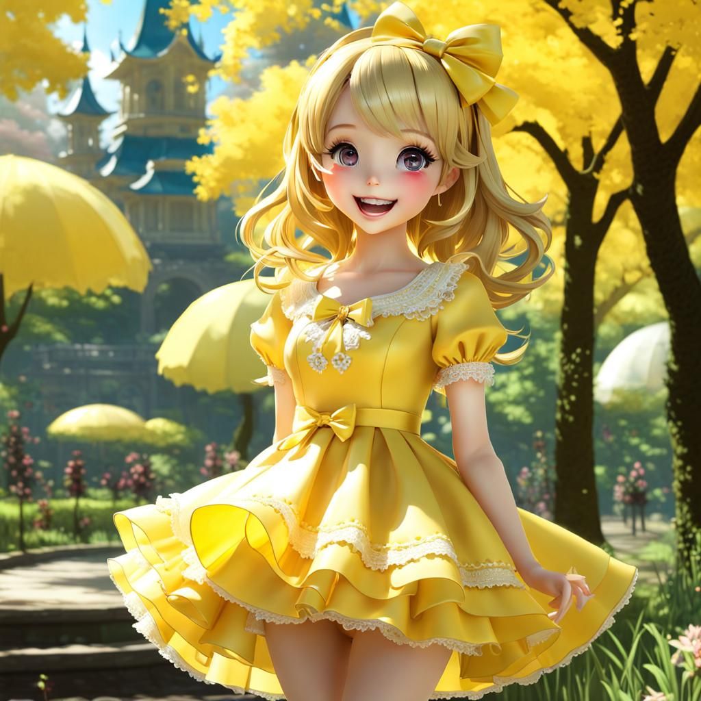 Cute Doll in Yellow Dress, Kawaii Studio Photo