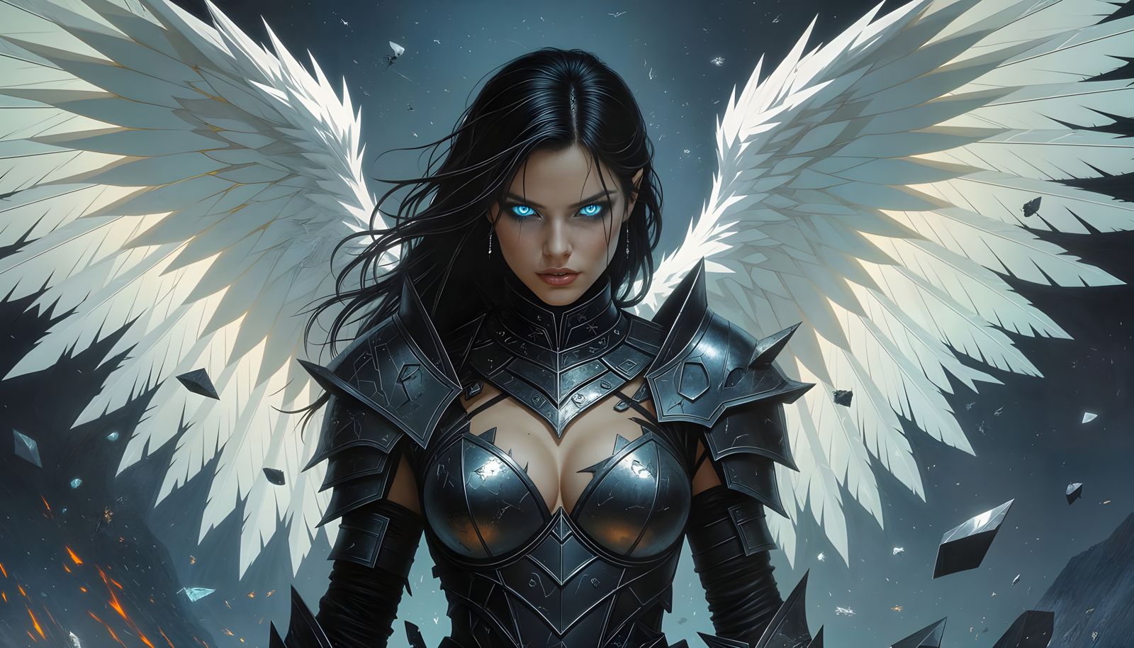 Fallen Aasimar Villainess in Shattered Glass Armor