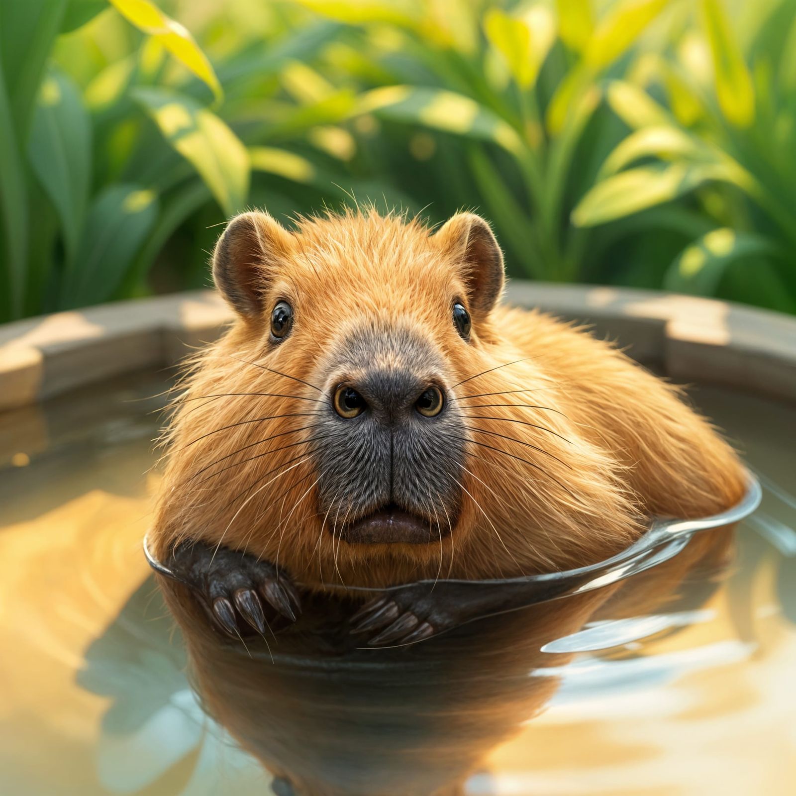 Realistic Capybara in Soothing Bath Scene