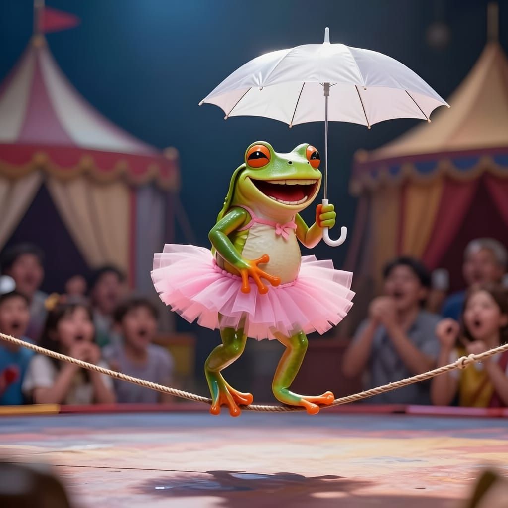 Frog in Tutu on Tightrope at Circus