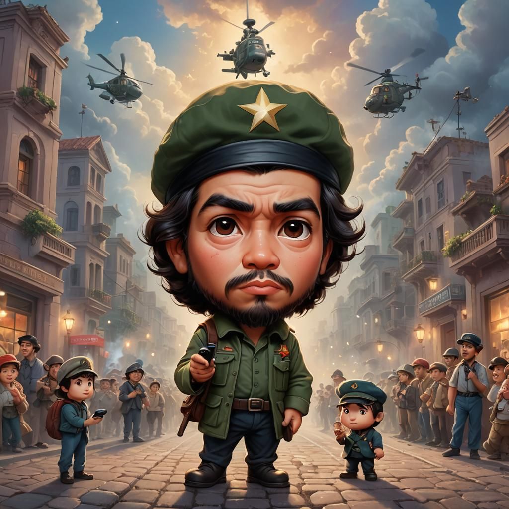Chibi Che Guevara and iPhone, Hyperdetailed Illustration