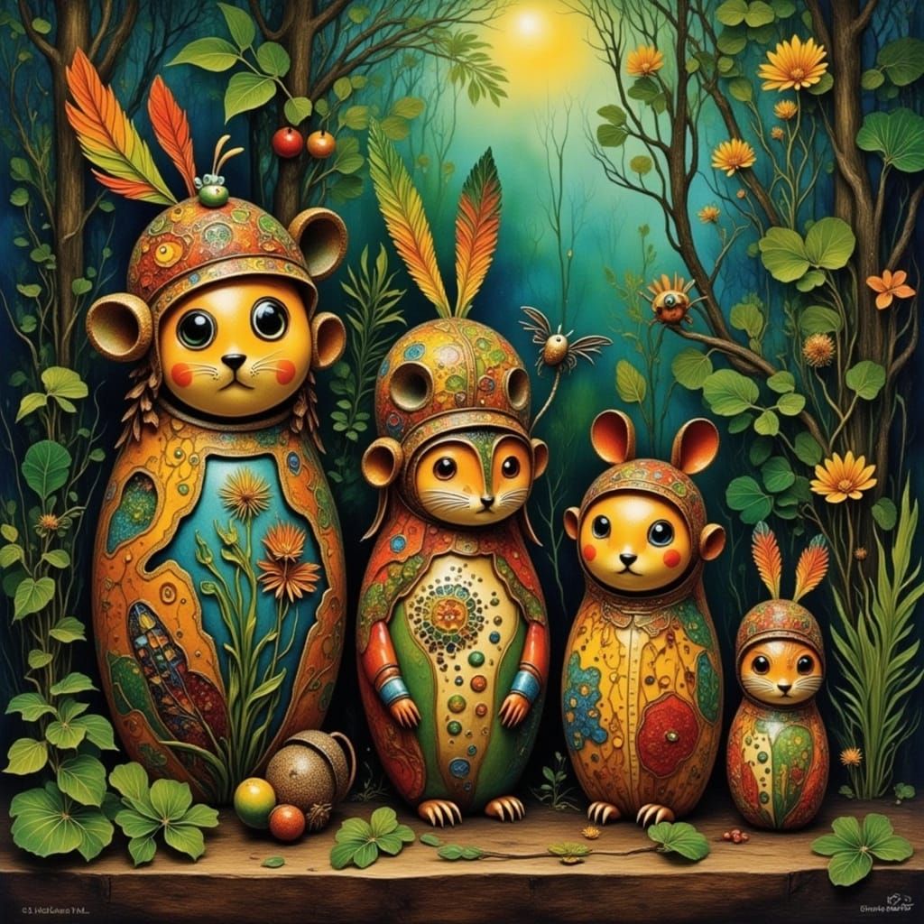 Rainforest Animal Nesting Dolls in Folk Art Style
