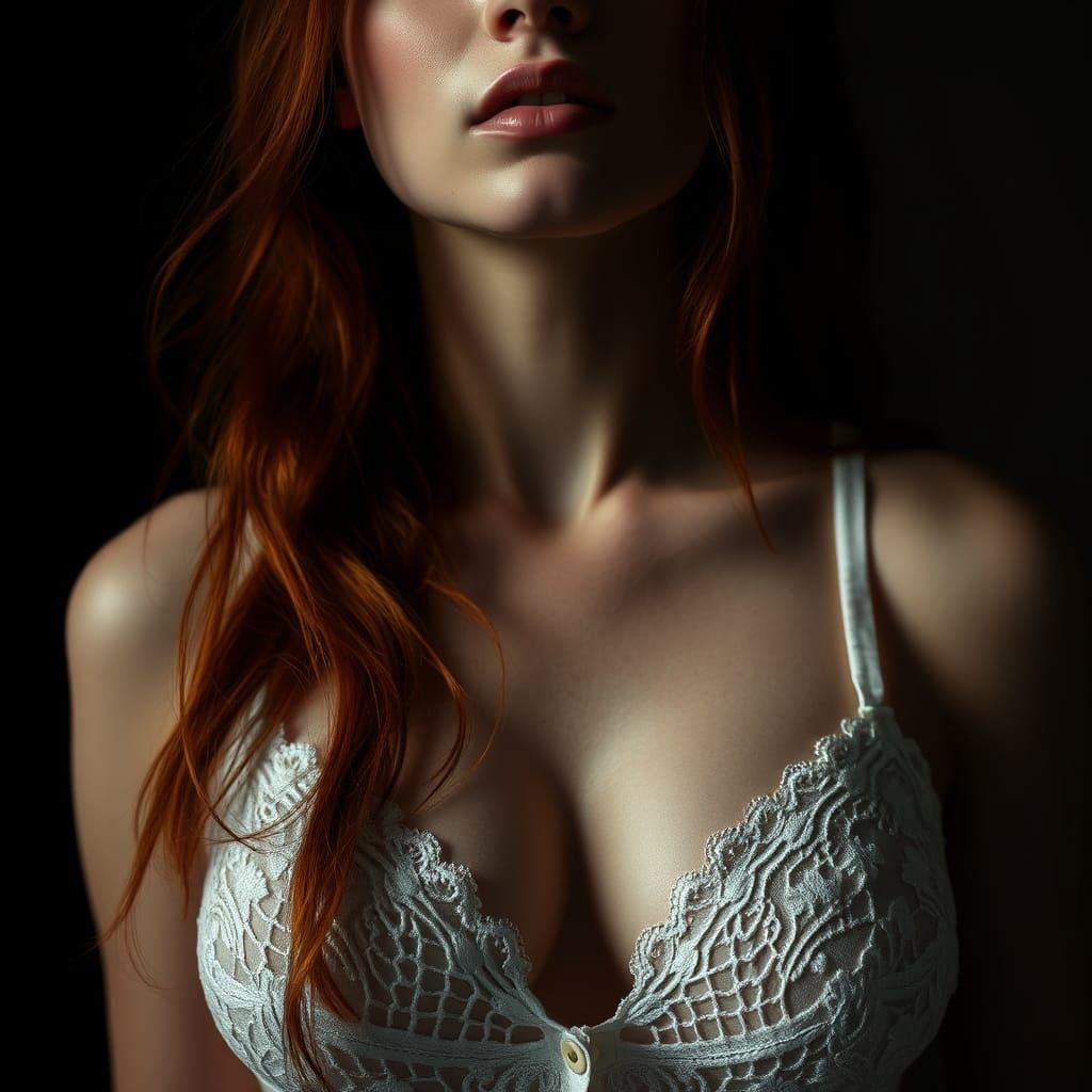 Redhead Woman Portrait in Mystical Realism Style