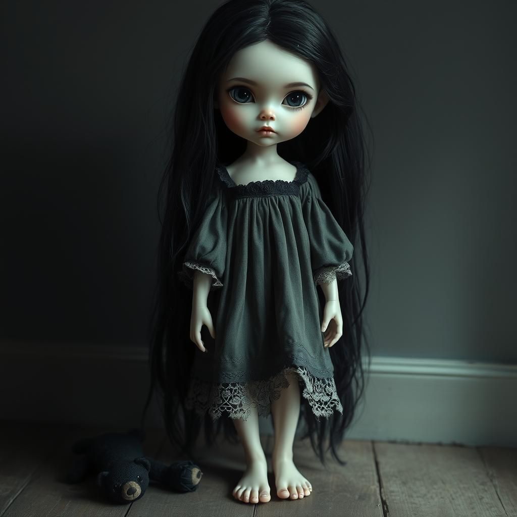 Ethereal Gothic Child with Black Rose, Surreal Art