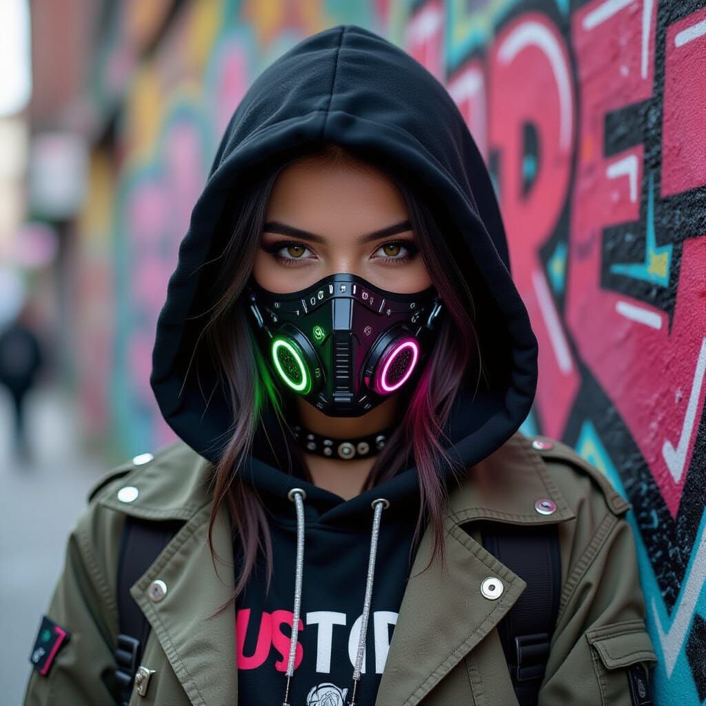 Rebellious Cybergoth Street Artist in Urban Style