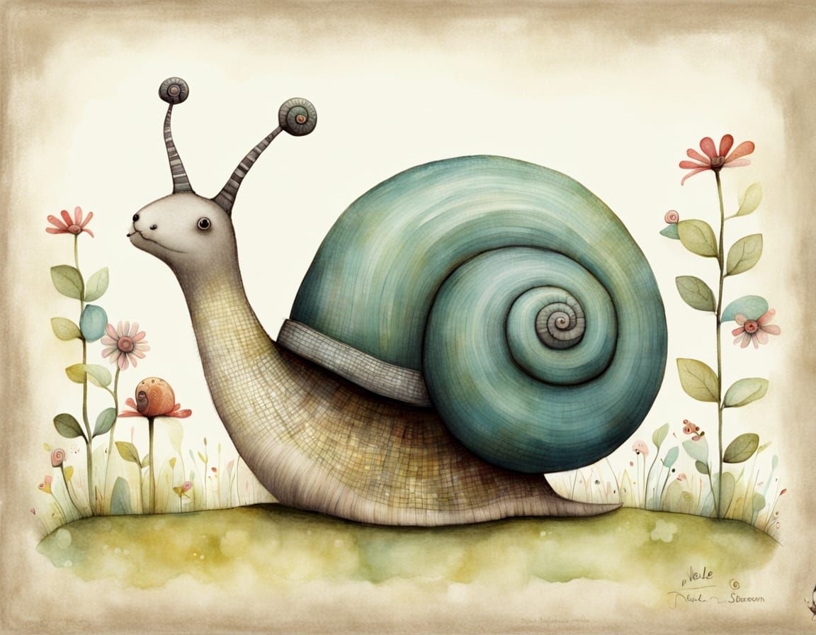 Adorable Curious Snail Whimsical Illustration