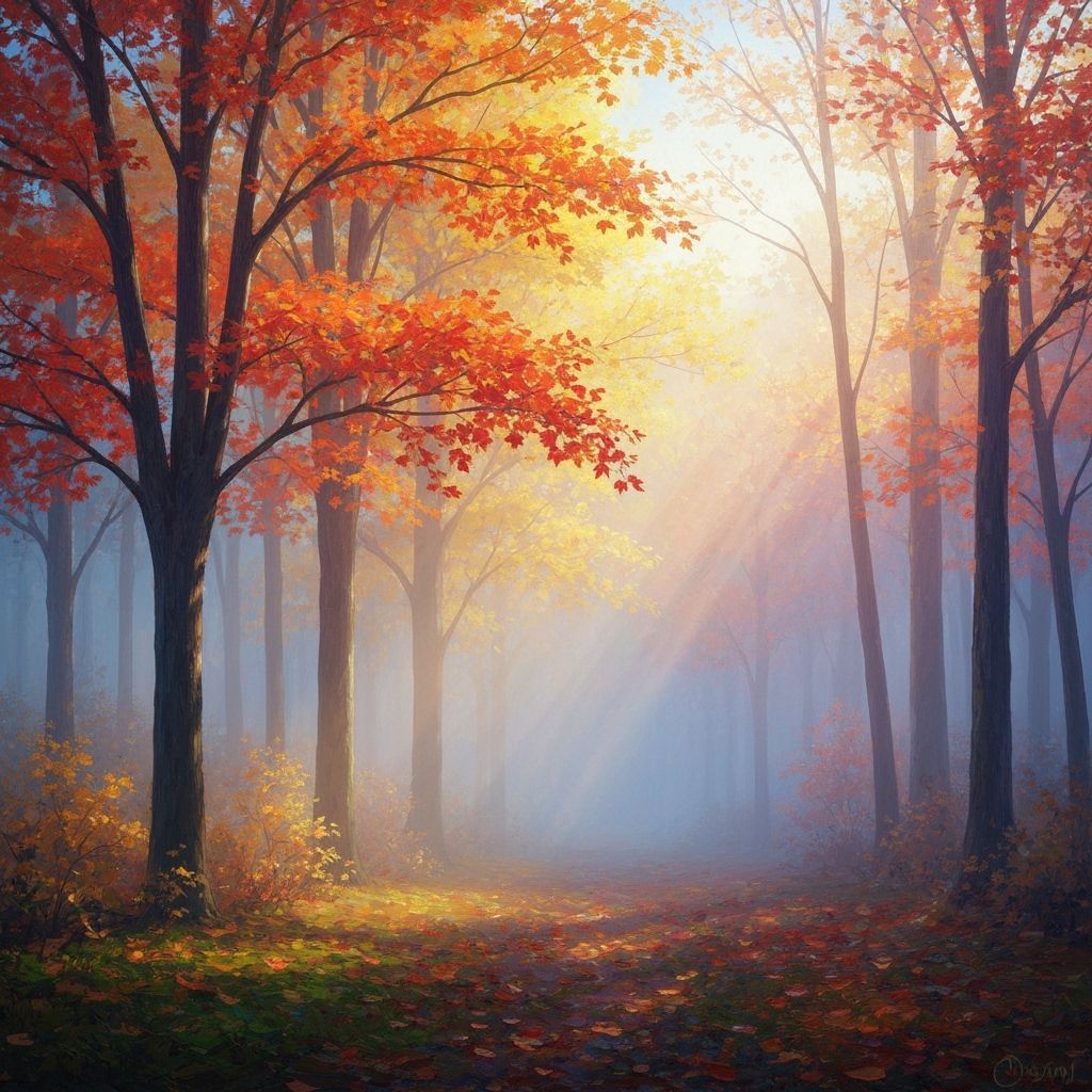 Enchanted Autumn Forest in Glowing Fog