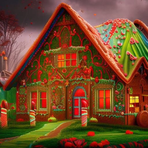 Vibrant Gingerbread House in Detailed Matte Painting