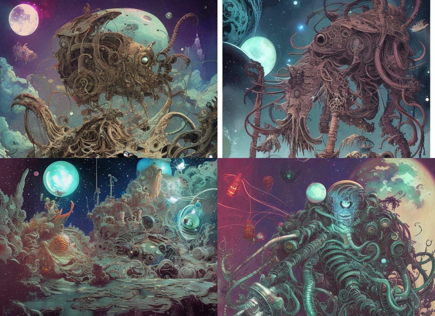 Cyborg Cthulhu in Deep Space: Watercolor Splash Art