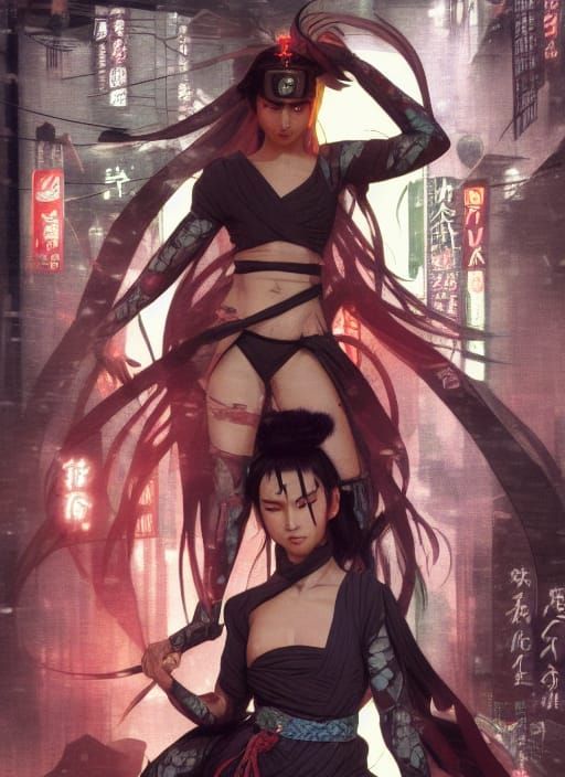 Cyberpunk Ninja Portrait in Ruined Tokyo Temple