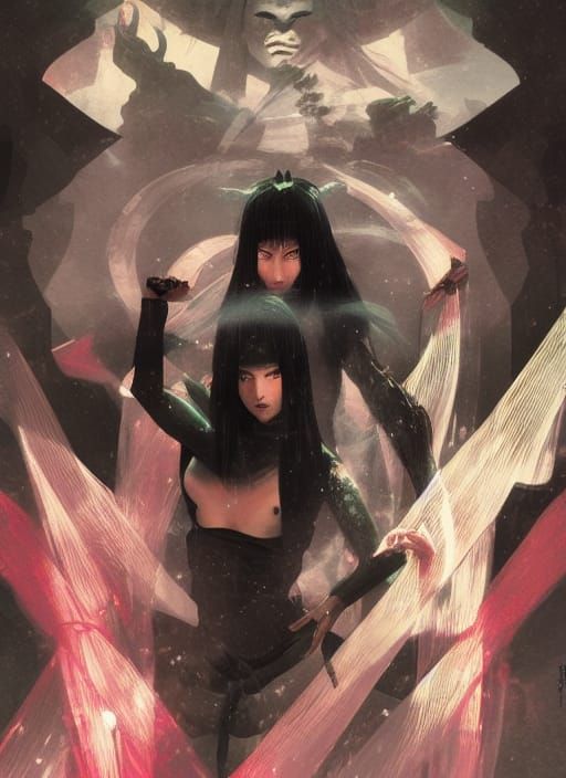 Cyberpunk Ninja Portrait in Ruined Tokyo Temple