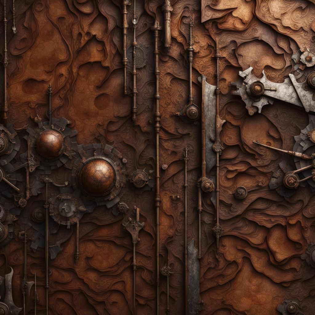 Abstract Textures: Leather, Wood, and Metal Composition