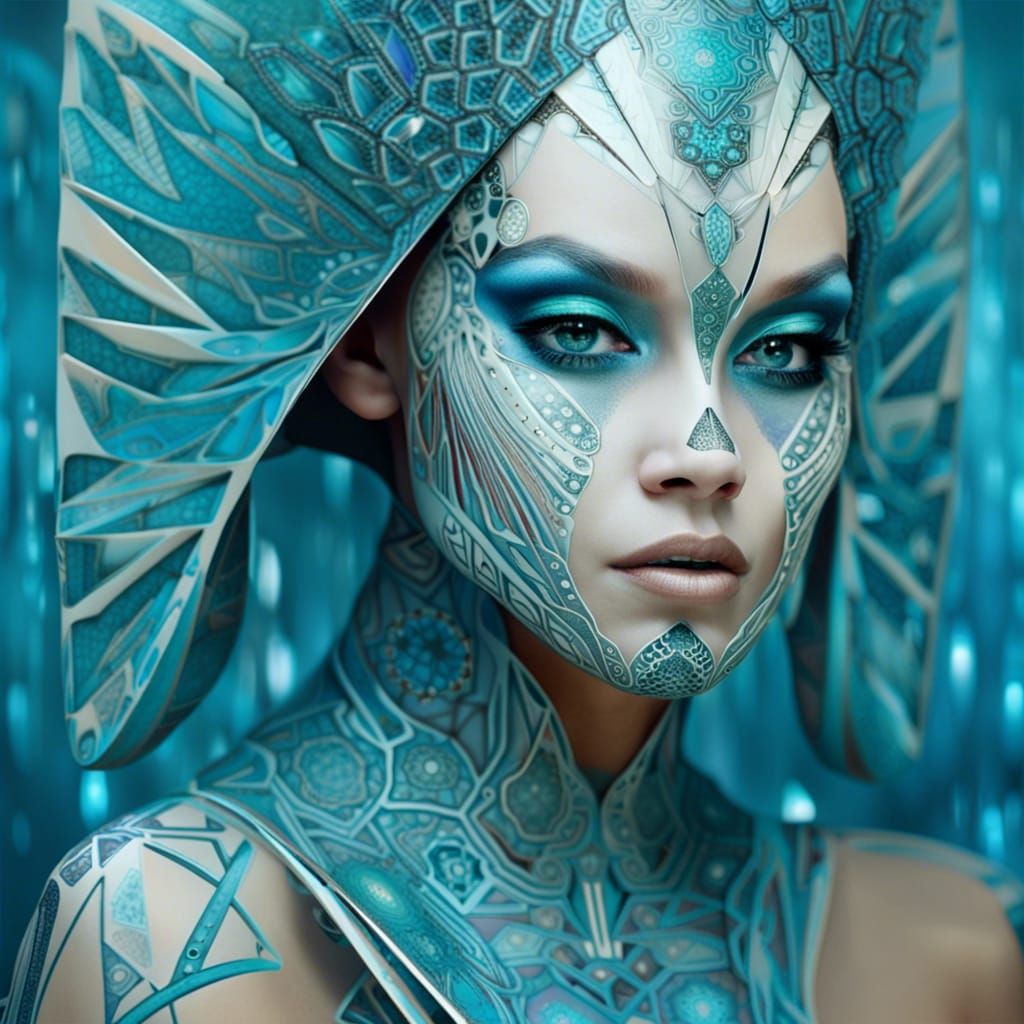 Geometric Porcelain Portrait in Surreal Style